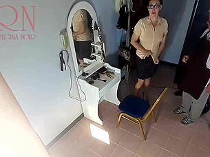 hidden cam catches fat nude milf undressing at kinky barber shop 😏