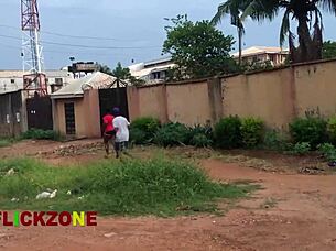 Chubby Ebony Neighbor's Oiled Big Tits and Ass in Close-Up Sports Sex