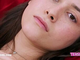 Brunette teen gives amazing pov massage ending in hot swallow