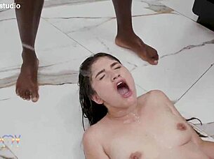 Sensual stripper Emma Smak endures DP gangbang from five guys