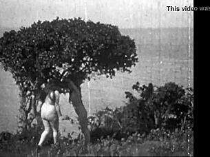 vintage hairy nudes pose naturally in the wild