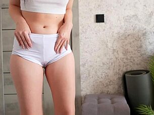 desperate brunette teen pees standing wets panties ass everywhere 💦😩