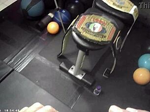 glasses brunette gives backstage blowjob before wrestling fuck