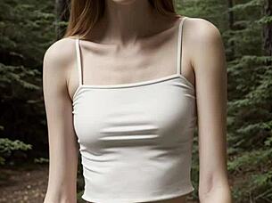 cute lingerie models barefoot in panties at forest cabin