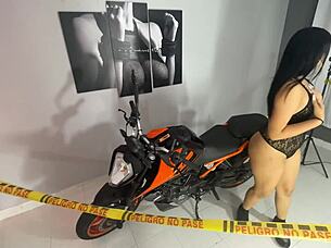 horny latina bitch mia montiel fingers fat ass on her new motorcycle