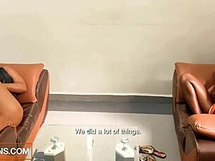 Hot ebony babe LICKS first pussy with lesbian help