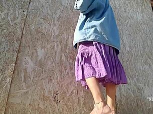 kinky mommy, tease those extreme pierced nipples outdoors now