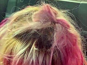 pretty whore kneels sucks cum swallows in car backseat