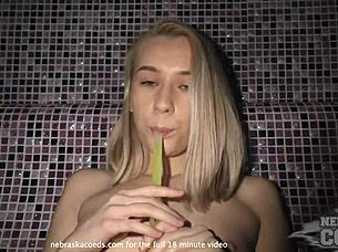 18yo blonde spinner lil karla stretches her pink pussy