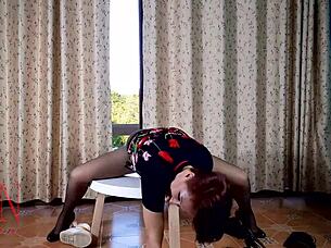 Curvy milf in pantyhose heels teases with juicy striptease