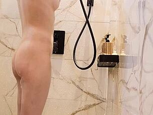 Busty japanese college girl bathes her sexy legs slowly