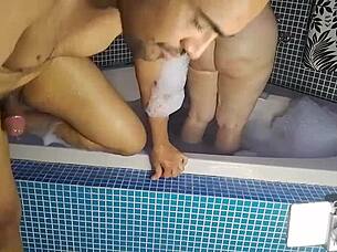 Cute Pornstar Rides Anal Cowgirl to Creampie in Steamy Bath