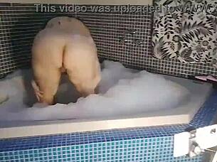 Cute Pornstar Rides Anal Cowgirl to Creampie in Steamy Bath