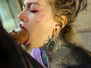 Inked Hippy Gapes Asshole with Monster Dildo Ride