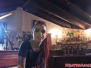 Hey, check out this petite goth model's sexy piercing play!