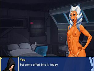 Orange trainer gropes boobs ass dancing handjob