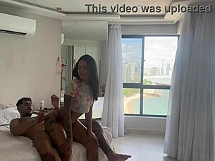 i love wakin' up to this plump ebony in fishnets ridin' my cock missionary style