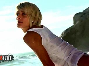 nice petite blonde nicky wayne strips by beach outdoors 🌊😘