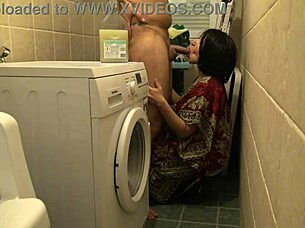 Wife Sneaks Rough Basement Fuck While Hubby Works