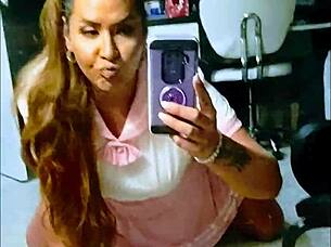 Naughty Sailor TS Katie Klark Crossdresses Fat Latina Shemale Tease