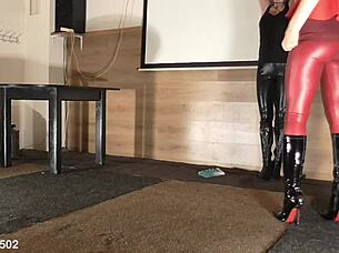 latex leggings stretched tight in public outdoor tease