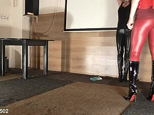 latex leggings stretched tight in public outdoor tease