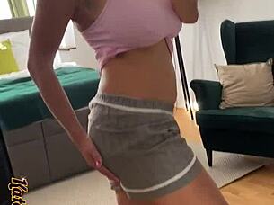 mirror selfie teases nipples in lingerie and socks