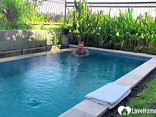 sexy tattoo blonde enjoys poolside hard doggystyle