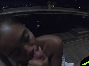 petite thai gf sucks cock on horny balcony