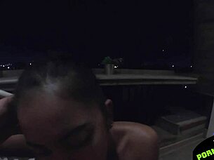petite thai gf sucks cock on horny balcony