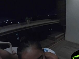 petite thai gf sucks cock on horny balcony