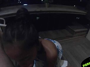 petite thai gf sucks cock on horny balcony