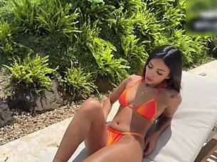 stepbrother watches skinny colombian poolside cowgirl pussy ride