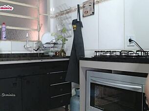 brazilian maid strips naked for voyeur cleaning fetish!