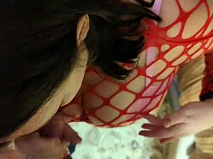 Fishnet milf fat ass rides hard cumshot tits explosion