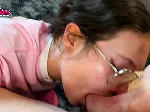 New college slut's first sloppy thong pov blowjob!