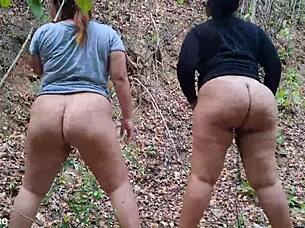 Sapphire And Pandora's Huge Curvy BBW Asses Twerking In Forest Publicly