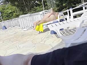 milf helps pool jerkoff cum 💦🍆