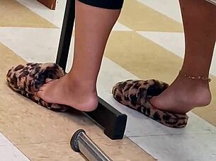 Hidden camera captures sexy ebony lightskin's perfect candid feet up close