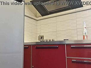 Sexy tattooed ass shakes while cleaning stove gets hot
