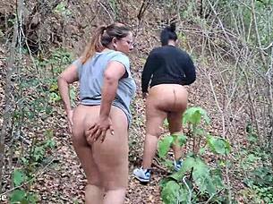 Sapphire And Pandora's Huge Curvy BBW Asses Twerking In Forest Publicly