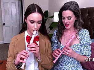 Shy student hazel moore gets fucked hard by teacher nicole's strapon while licking pussy