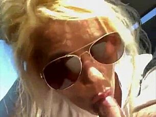 sunglassed streetwalker blows huge facial load