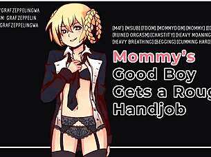 s good boy moans under rough femdom handjob