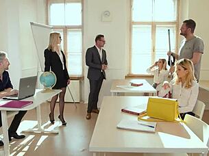 after class, horny shaved teens dive into anal orgy double penetration