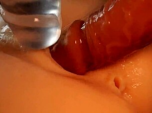 double penetration toys stretch pink pussy fuck doll closeup