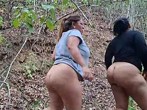 Sapphire And Pandora's Huge Curvy BBW Asses Twerking In Forest Publicly