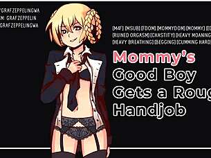 s good boy moans under rough femdom handjob