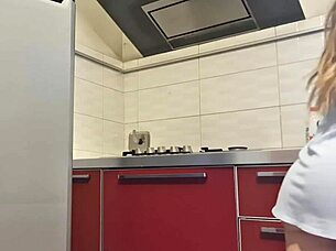 Sexy tattooed ass shakes while cleaning stove gets hot