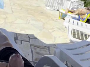 milf helps pool jerkoff cum 💦🍆